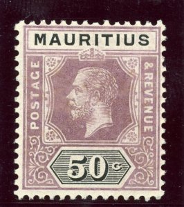 Mauritius 1920 KGV 50c dull purple & black MLH. SG 200. Sc 155.