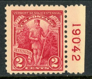 USA 1927 Vermont Anniversary 2¢ Carmine Scott 643 PNS Mint B467