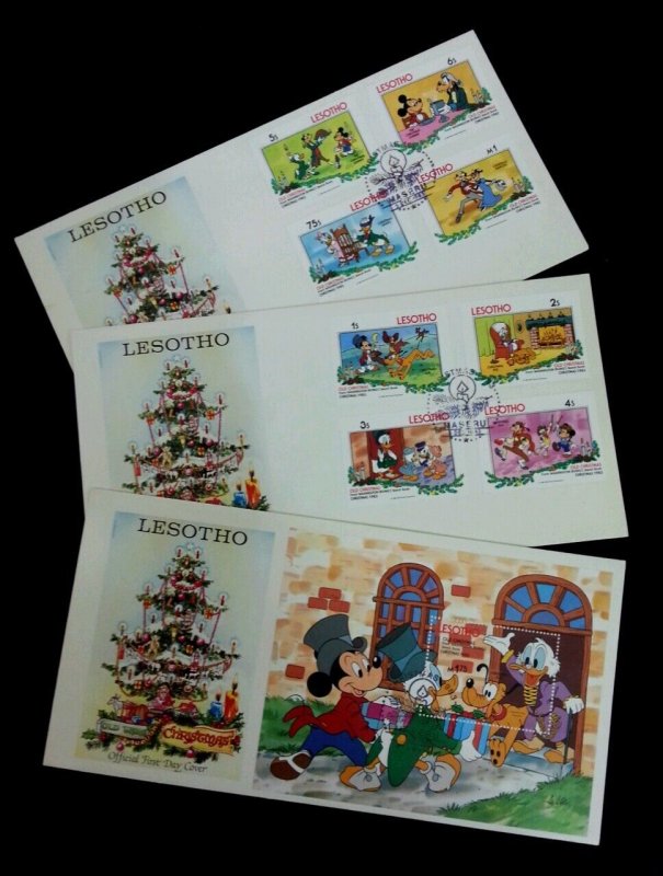 Lesotho Walt Disney Mickey Mouse Cartoon Christmas 1983 Animation (FDC set)