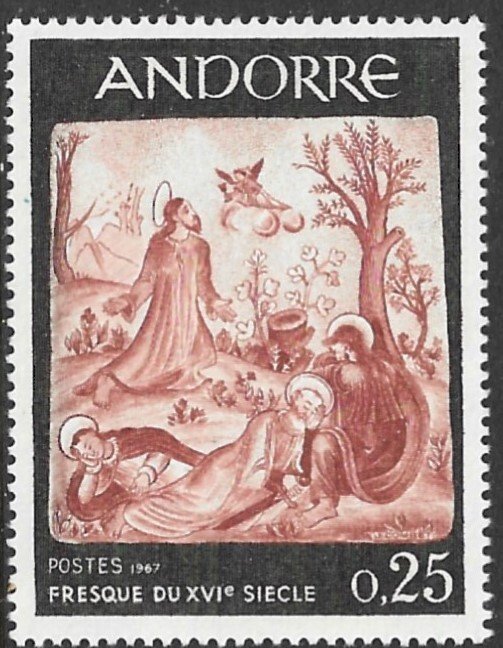 ANDORRA FRENCH ADMIN 1967 25c Jesus in Garden of Gethsemane Sc 178 MNH