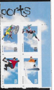 US#3321-24 $0.33 Extreme Sportsplate block pf 4 (MNH) CV $3.00