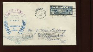 FEB 20 1928 CAM 2  LINDBERGH AIRMAIL COVER SPRINGFIELD TO  PEORIA ILLINOIS
