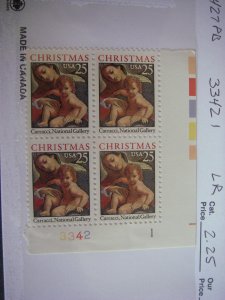 Scott 2427, 25c Christmas, PB4 #3342 1 LR, MNH Beauty