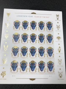 US 5428 Chinese Lunar Year of the Rat Forever Sheet of 20. MNH. 2020