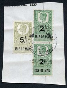 Isle of Man KGVI 5/- + 2/- Pair Key Plate Type Revenues CDS on Piece