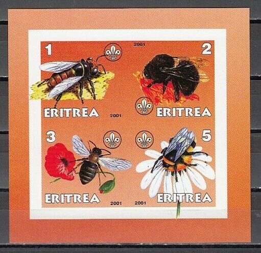 Eritrea, 2001 Cinderella issue. Honey Bees on an IMPERF sheet of 4.