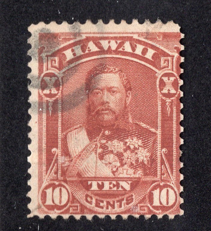 Hawaii 1884 10c red brown Kalakaua, Scott 44 used, value = $12.00