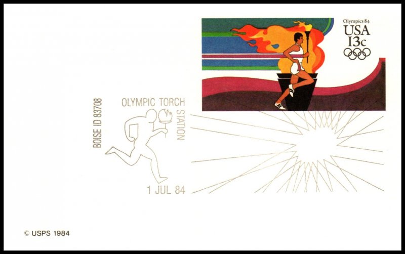 US Olympic Torch Run,Boise,ID 1984 Cancel Postcard Cover