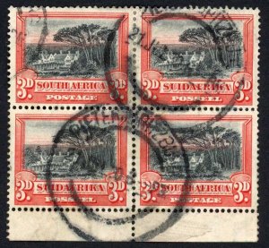 South Africa 1927-30 SG.35a 3d black and red P14x13.5 block of 4 used c 160 pou