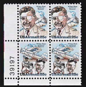 U.S. Scott # C96a  (C95-C96) 1979 25c multi Litho& Wiley Post Plate Block