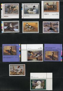 UNITED STATES LOT ELEVEN $15 DUCK STAMPS(FACE VALUE $165.00) MINT NEVER HINGED