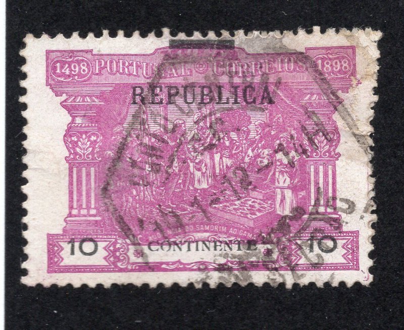 Portugal 1911 10c magenta Overprint, Scott 194 used, value = 75c