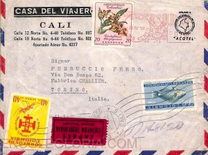 ad6200 - COLOMBIA - Postal History - AIRMAIL COVER to ITALY 1962 Orchids MALARIA