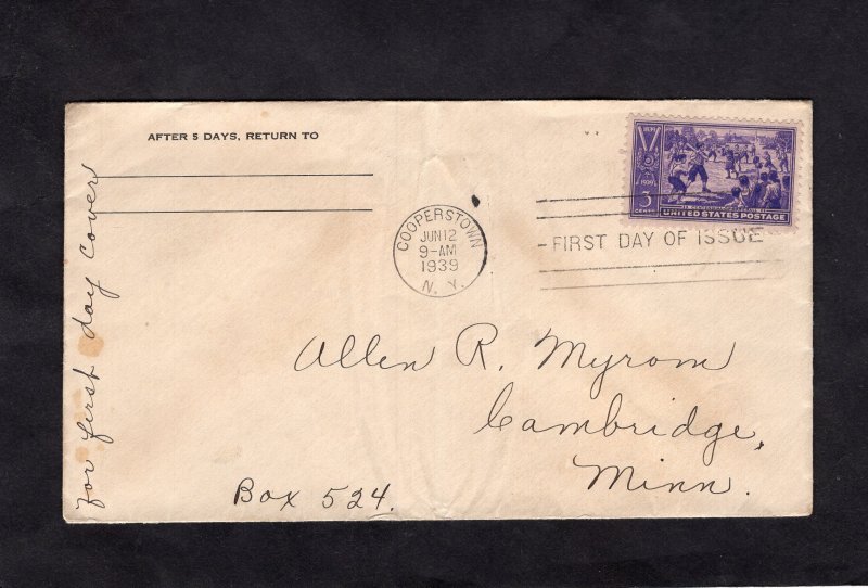 855 Baseball, FDC no cachet addressed to Minn.
