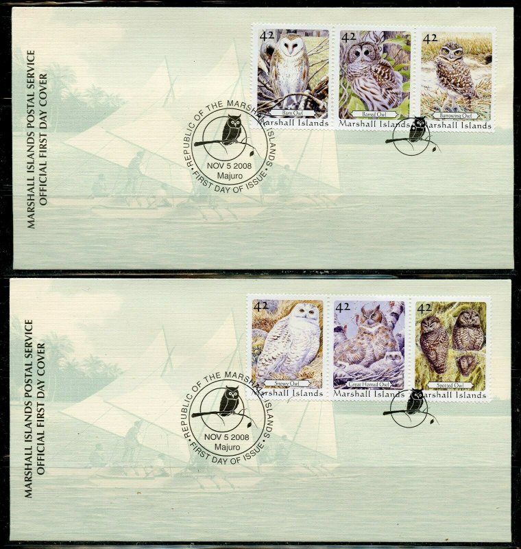 MARSHALL ISLANDS 2008 OWLS SET ON TWO  FIRST DAY COVERS