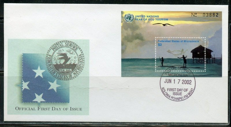 MICRONESIA 2002 YEAR OF ECO TOURISM SOUVENIR SHEET FIRST DAY COVER 