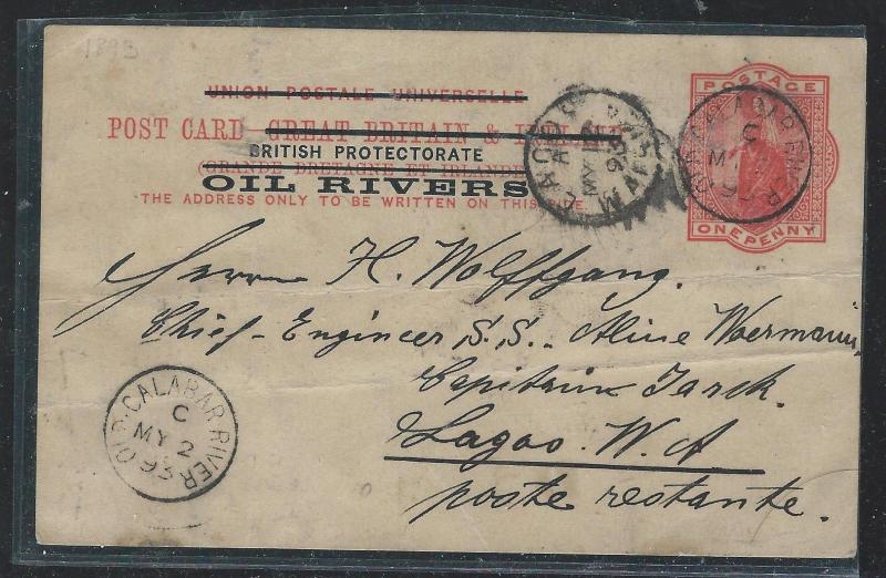 NIGER COAST OIL RIVERS (P2709B) 1893   QV PSC TO LAGOS   WITH MSG