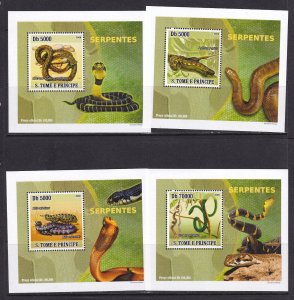 Sao Tome and Principe 2008 Snakes 4 S/Sheets Deluxe Edition MNH