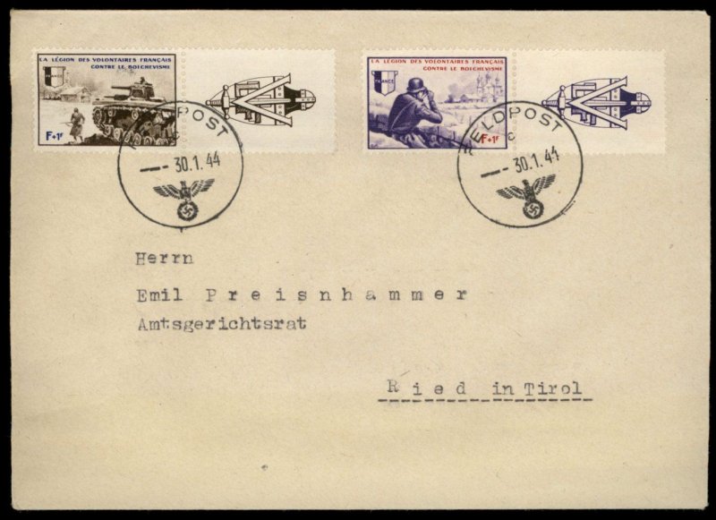 3rd Reich Germany French Legion Vignette Donation Stamp Feldpost Cover 96482