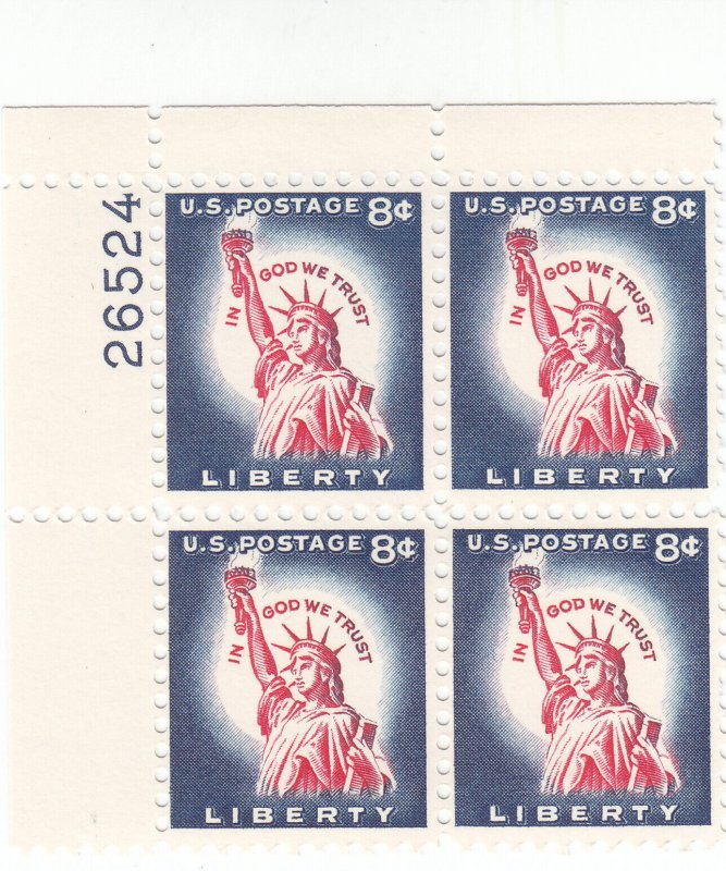 Scott # 1042 - 8c Blue & Carmine- Liberty Issue - plate block of 4 - MNH 