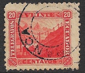 ECUADOR TELEGRAPH STAMPS 1893 20c Vermilion Hiscocks No. 12 VF USED FRANCA Cxl