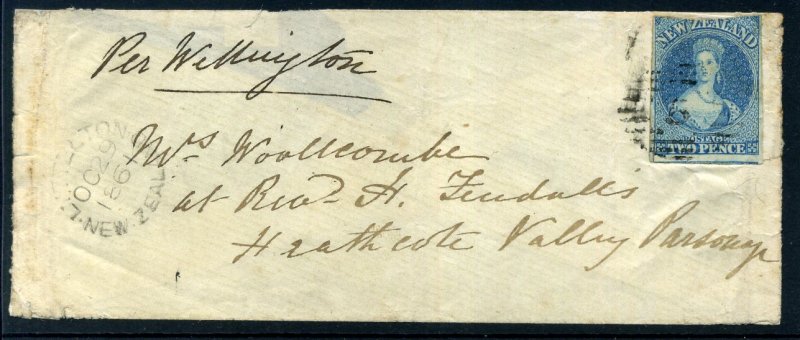 New Zealand 1861 Chalon Cover 2d imperf Chalon SG9 used on cover