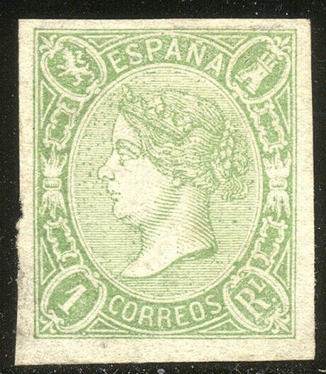 SPAIN #71 Unused - 1865 1r Yellow Green