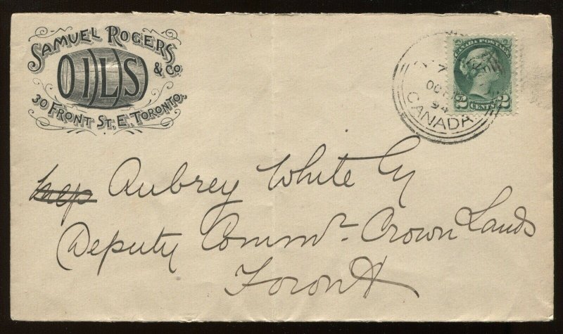 Canada 2 Cents Small Queen on cacheted 1894 local Toronto cover