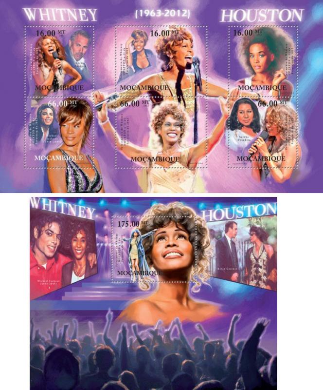 Whitney Houston Pop Music Cinema Hollywood Kino Mozambique MNH stamp set