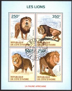 Ivory Coast 2014 Wild Cats Lions Sheet Used / CTO