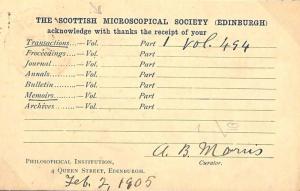 GB STATIONERY*Scottish Microscopical Society*Card SCIENCE MICROSCOPE 1905 MS2802