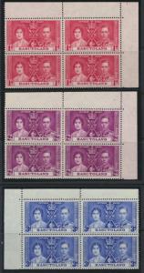 Basutoland  SG 15-17  SC#15-17  Coronation  corner Blocks x 4 MNH see details