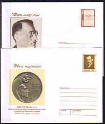 Romania, 2001 issue. 023-024/2001. Composer I. Perlea Postal Envelopes.