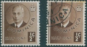 Dominica 1951 SG120 ½c brown KGVI MNG and toned FU (amd)