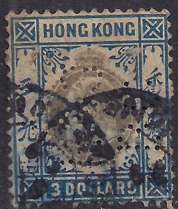 Hong Kong 1903 KEV11 $3 Slate / Dull Blue used Perfins CV £425 BC CH SG 74 (...