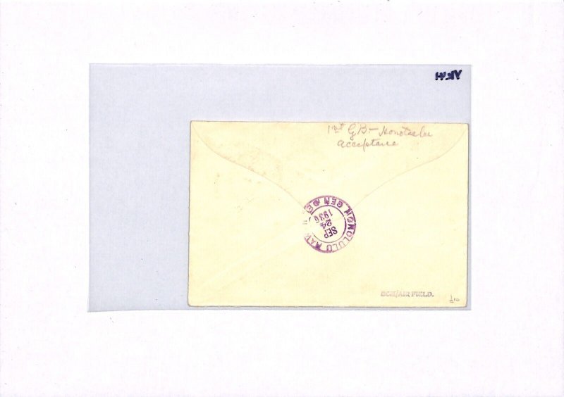 GB KEVIII Air Mail FIELD Cover FIRST GB Acceptance USA HAWAII FLIGHT {BCM}YK41