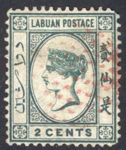 Labuan 1879 2c Blue Green WMK CA over CROWN SIDEWAYS Scott 1 SG 1 FU Cat $975