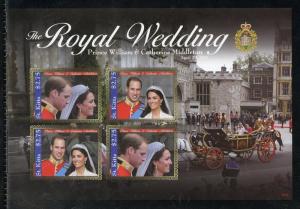 ST. KITTS ROYAL WEDDING OF PRINCE WILLIAM & KATE MIDDLETON IMPERF SHT II MINT NH