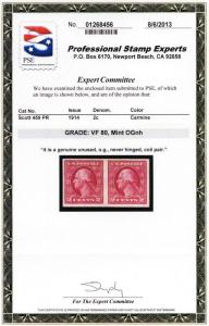 459, Mint NH VF Imperforate Coil Pair With PSE Certificate - Stuart Katz