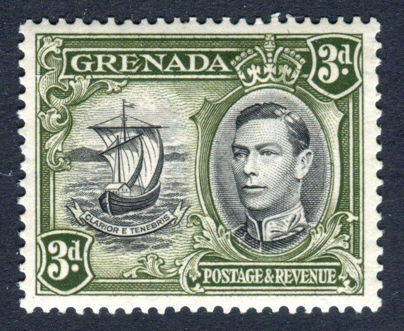 Grenada 1938 KGVI. 3d black & olive green. Mint. LH. P13.5 x 12.5. SG158a.