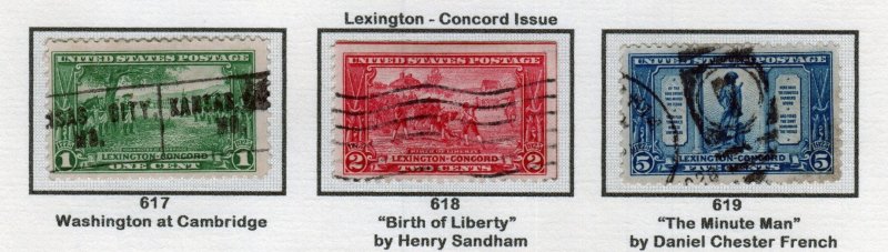 SC# 617,618,619 - (1c, 2c, 5c) - Lexington-Concord - Used set of 3