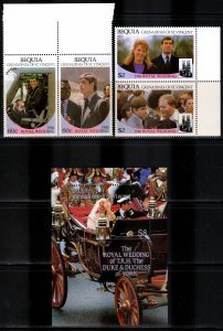 Bequia 1986 Sc#232/236 WEDDING ANDREW & SARAH 2 Pairs + 1 Souvenir Sheet MNH