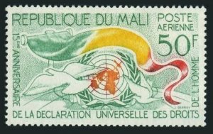 Mali C21,MNH.Michel 77. Declaration of Human Rights, 15th Ann. 1963. Dove, Flag.