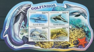 Guinea-Bissau 2011 MNH Dolphins Stamps Bottlenose Dolphin Marine Animals 4v M/S