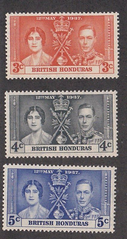 British Honduras # 112-114, 1937 Coronation, Mint NH, 1/2 Hinged Cat.