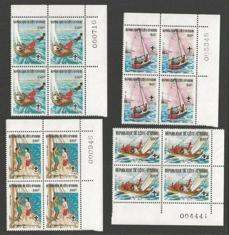 1982 Ivory Coast Sea Scouts 75th ann sailing plate blocks