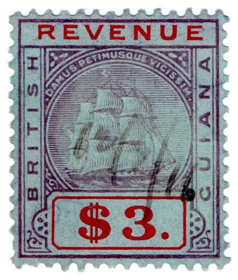 (I.B) British Guiana Revenue : Duty Stamp $3