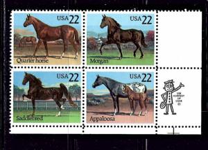 U.S. 2158a MNH 1985 Horses Zip Code Block of 4