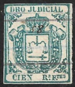 SPANISH COLONIES CUBA PHILIPPINES PUERTO RICO 1856-64 100r Judicial Revenue USED