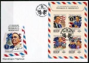 TOGO 2017 135th BIRTH OF FRANKLIN D ROOSEVELT SHEET FIRST DAY COVER